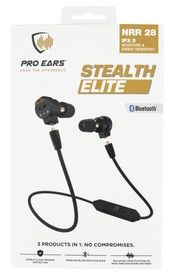 Pro Ears Stealth Elite 28 dB reducing earbuds. Bluetooth enabled, waterproof, and rechargeable.